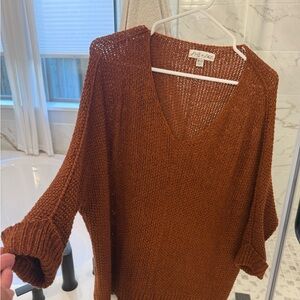 She + Sky V-Neck tunic Sweater in Warm Rust